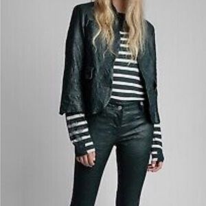 ZADIG & VOLTAIRE Verys Crinkled Lambskin Leather Blazer -42 /M Peacock Green